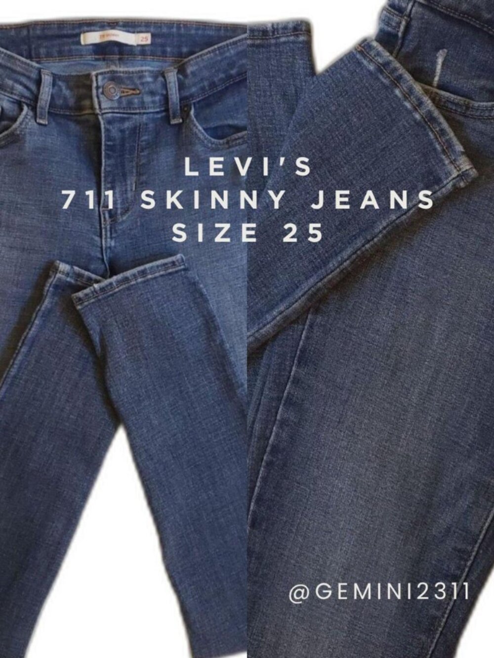 Levi's 711 Skinny Jeans Women 25 Distressed Blue Wash Mid Rise Casual Denim